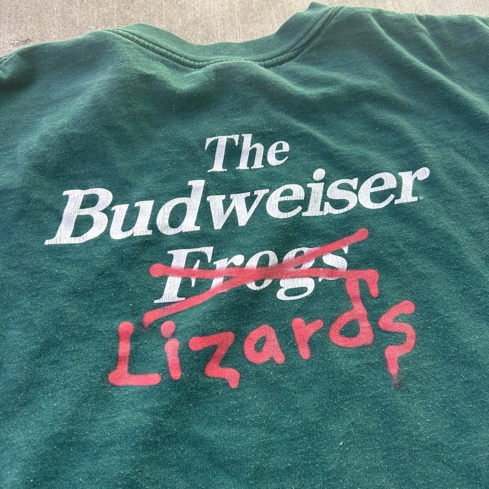Vintage Budweiser Lizards Shirt XL Green 90s Anvil Single Stitch Distressed Rare - Picture 5 of 8